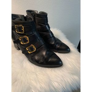 Paul Green Gold Buckle Leather Booties